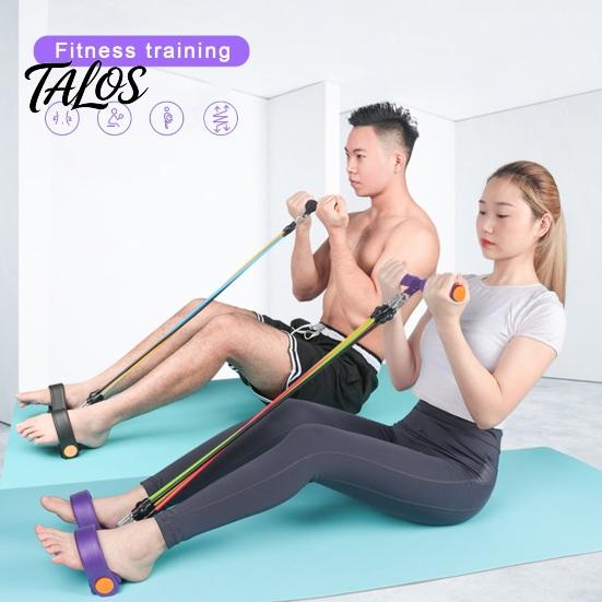 Core Strength Trainer Multifunction Tension Rope Elastic Yoga Pedal Puller Resistance Band with Non-Slip Handle Leg Stretching Home Fitness Equipment
