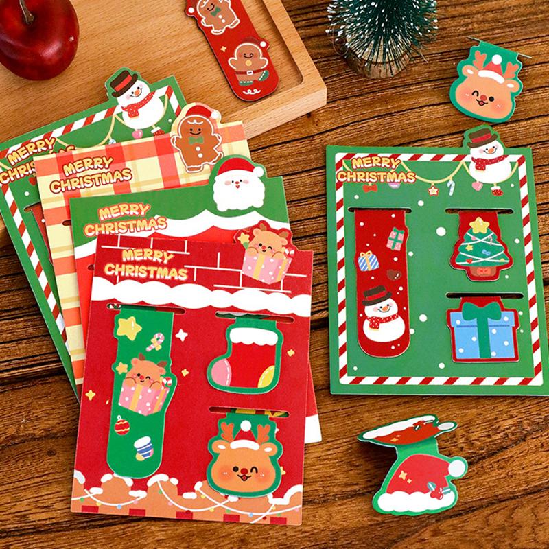 1/4 Set Kawaii Christmas Santa Claus Elk Snowman Magnetic Bookmarks Cute Stationery Bookmark For Books School Office Supplies