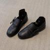 Sheepskin Version~ Retro Round Head Thick-soled Small Leather Shoes for Women's Retro Simple and Versatile Temperament Thick Heel Lace-up Light Mouth 
