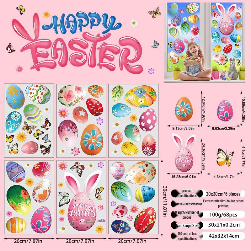 Easter 2026 3D Butterfly Glass Stickers: Colorful Eggs & Rabbit Festival Decorations