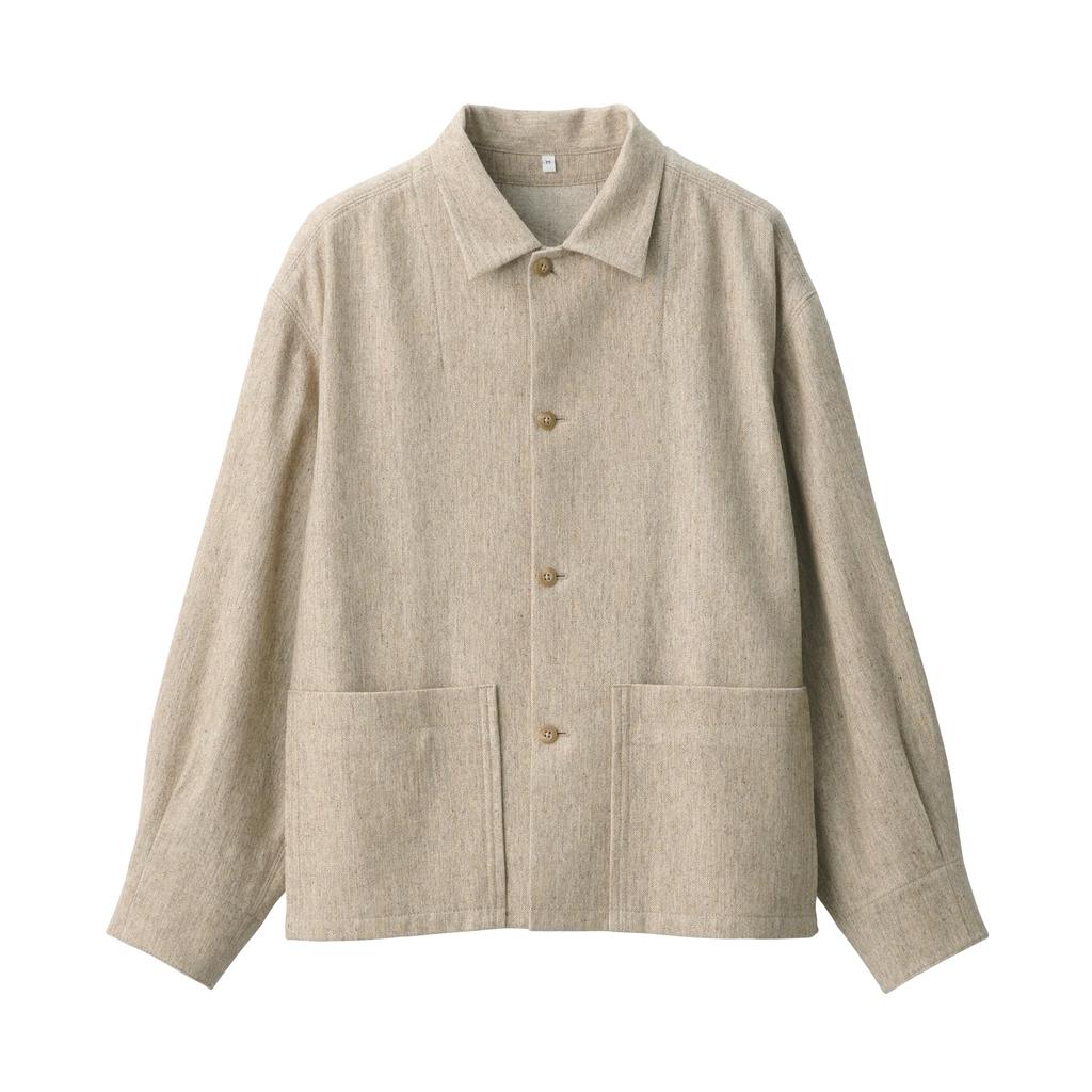 MUJI Wool Blend Shirt Size BG1QZA4A Women's Jacket, Beige, L,