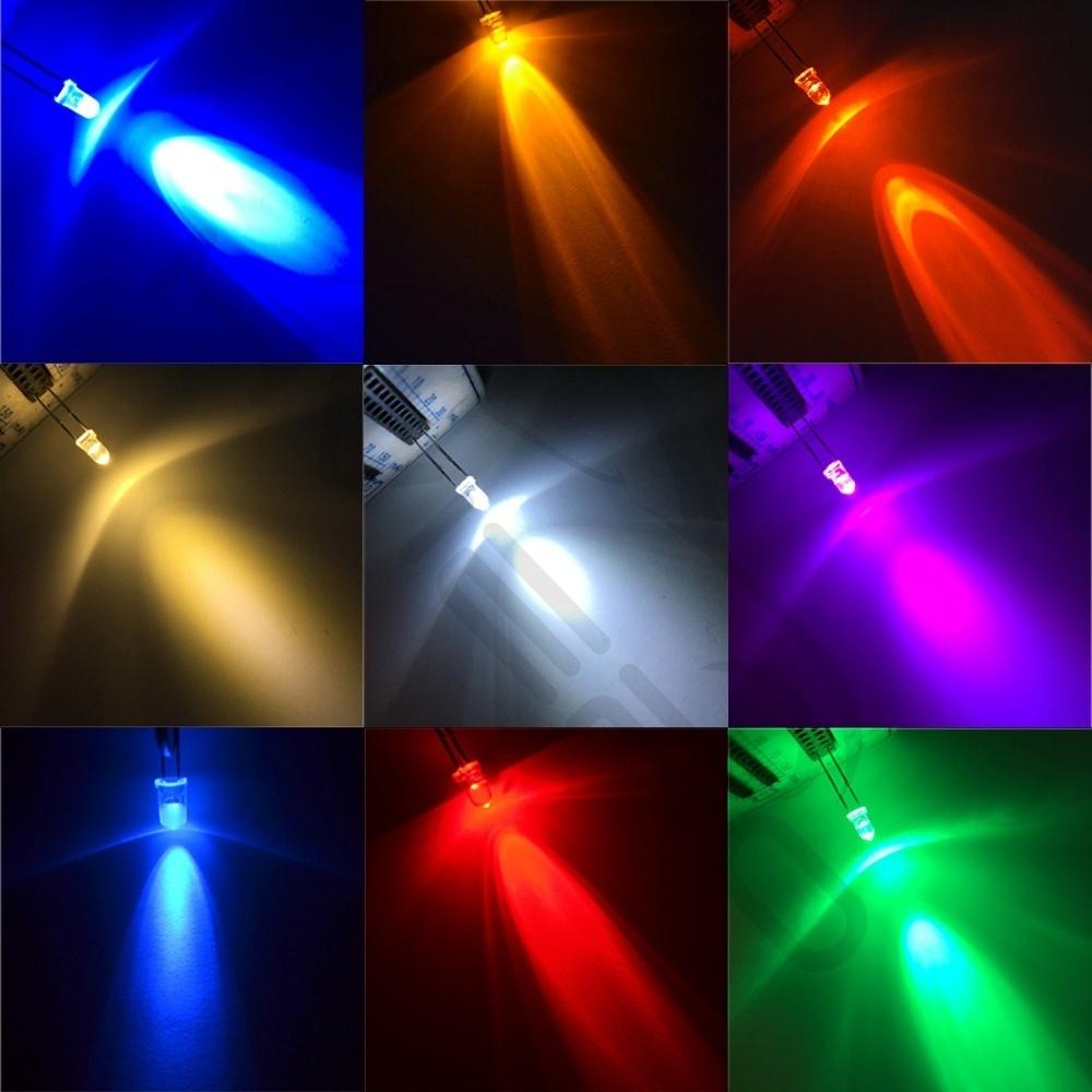 100Pcs White Blue Red Yellow Green 5mm 3mm Round LED Assortment Kit Ultra Super Bright Light Emitting 6000-6500k Diode Bulb Lamp