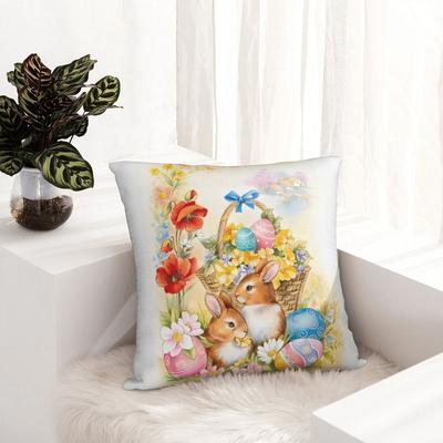 Lovely Easter Bunny Pillow Cover Eggs Polyester Pillow Case Cushion Cover Retro Trendy Pillowcases For Sofa Bedroom Home Decor