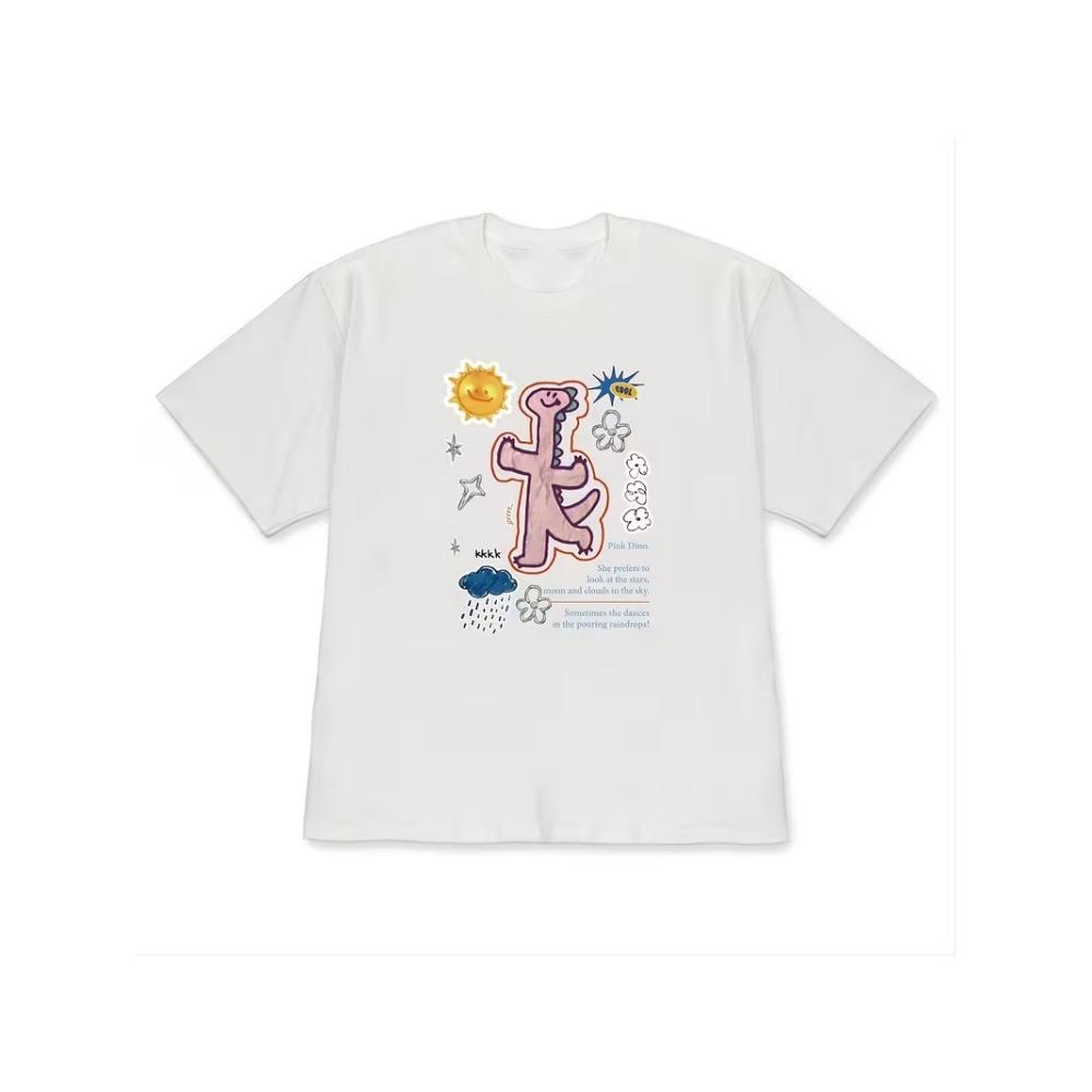 Women Cute Pink Dinosaur Graphic Tee Harajuku Aesthetic Short Sleeve T-shirt Casual Loose Summer Top