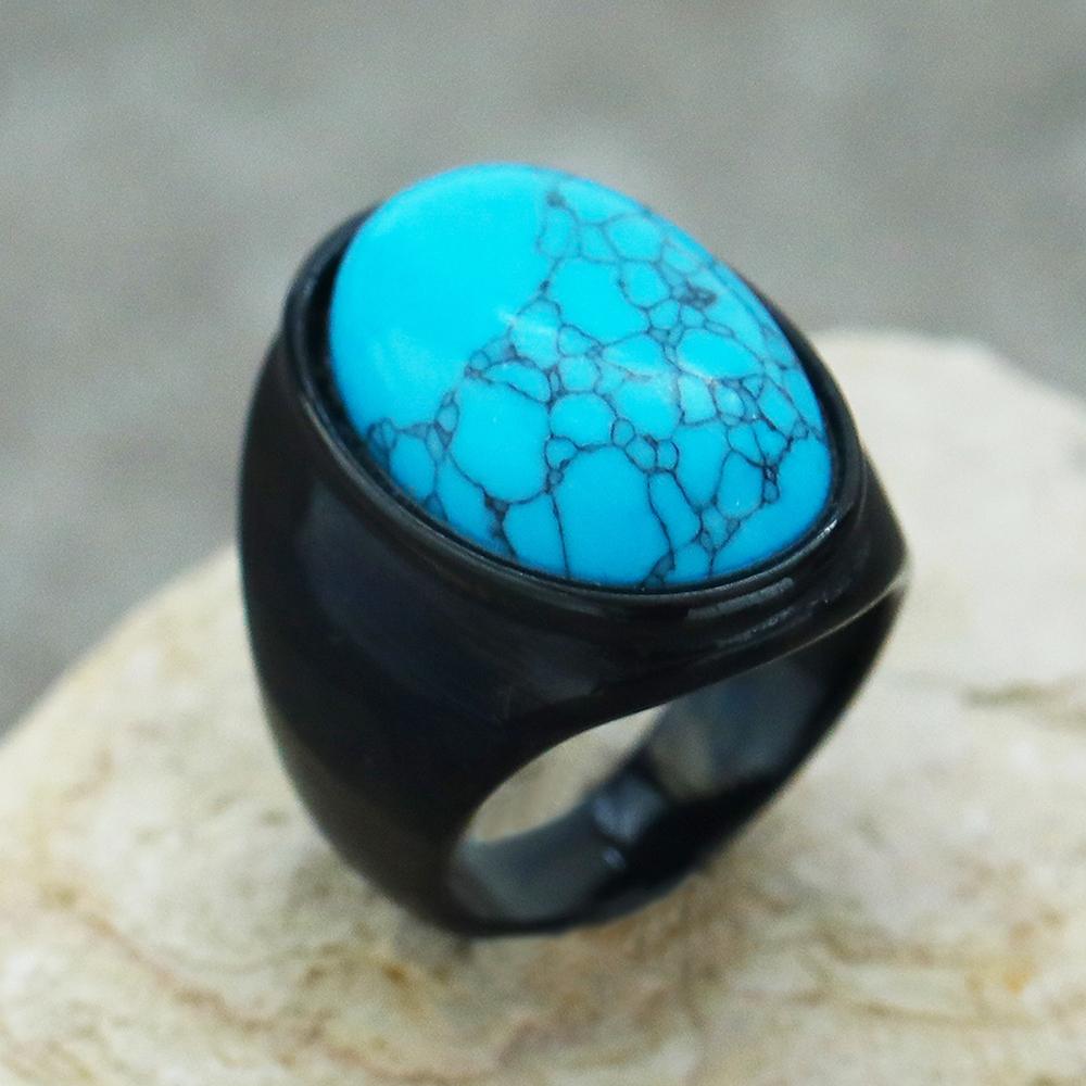 2025 Neuer Herrenring aus Edelstahl mit farbigem ovalem Edelstein Gothic Biker Hipster Schmuck für Männer Mann Geschenkidee