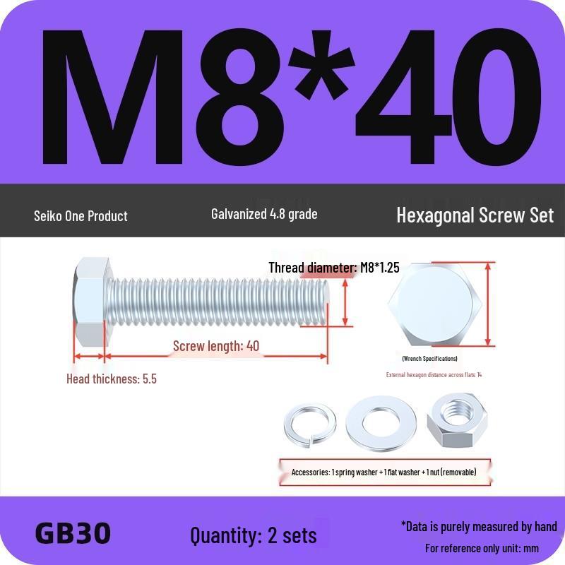 4.8 Grade Galvanized Hex Bolt and Nut Set M4-M30