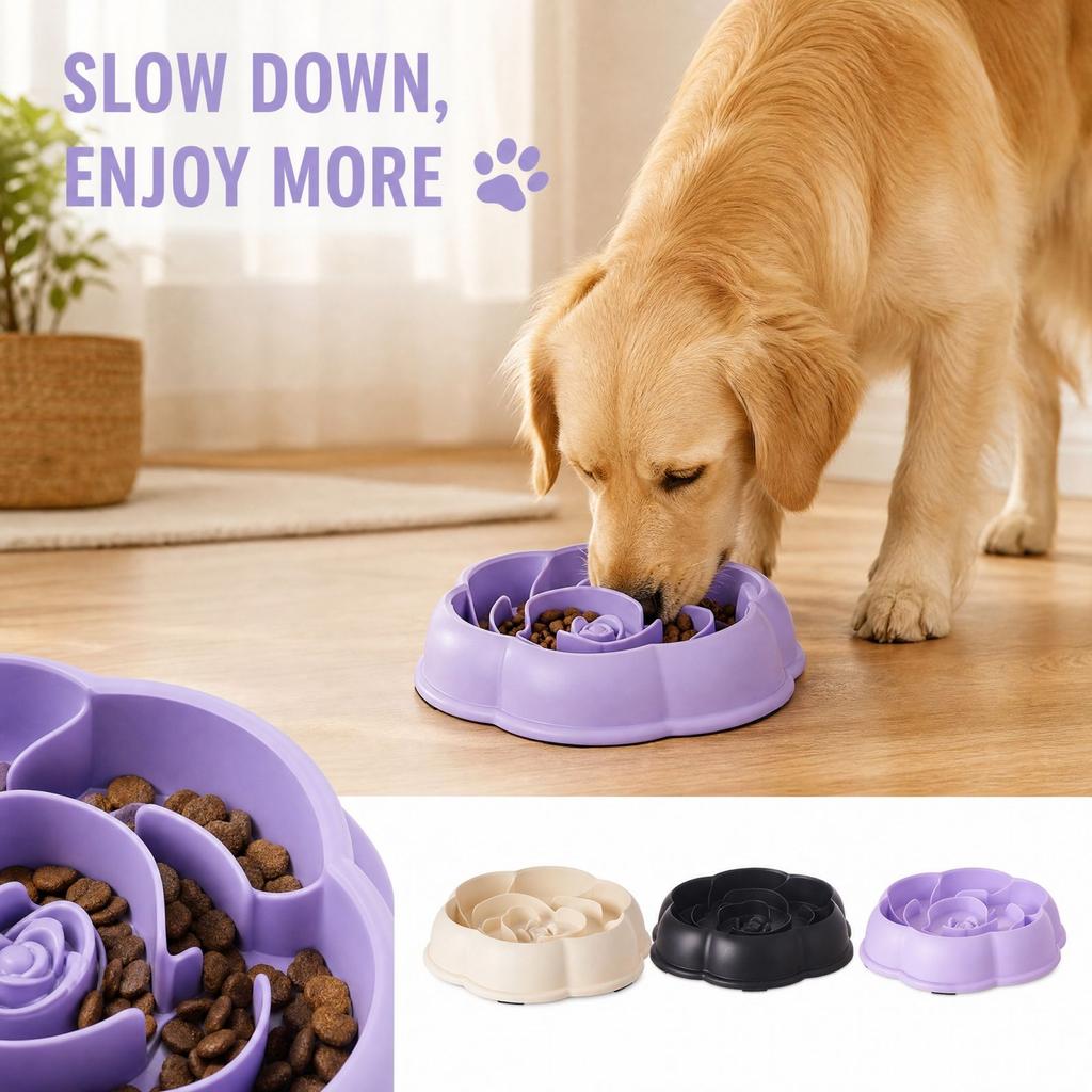 Petal Slow Feeder Dog Bowl for Fast Eaters, - Interactive Puzzle Dish to Help Slow Down Eating at Mealtime