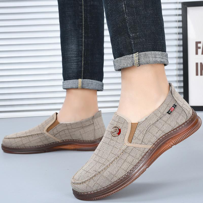 Canvas Shoes Men'S Spring And Summer New Middle-Aged And Elderly One-Pedal Commuting Shoes Men'S Breathable And Light Lazy Shoes Dad Shoes