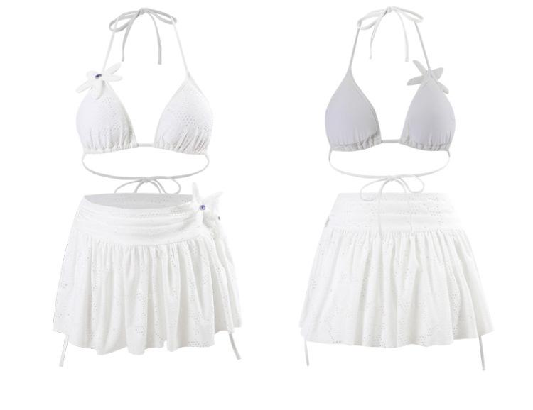 Korean-Inspired Backless White Lace Bikini: Sexy Strapless Split 3-Piece Swimsuit for Women