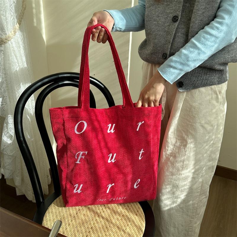 2 embroidered letters future corduroy shoulder merard color scheme handheld canvas bag women tote bag bag