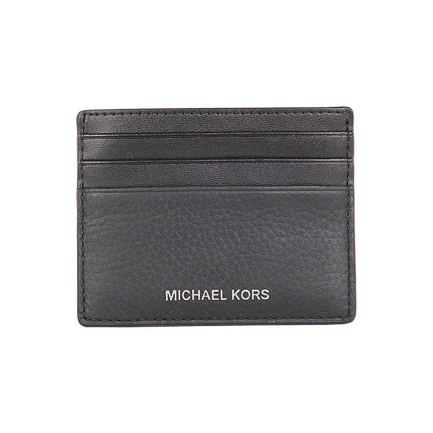 Michael Kors MK Logo Solid Leather Card Holder Men Accessories Black 39S0LHDD2L-001 Black