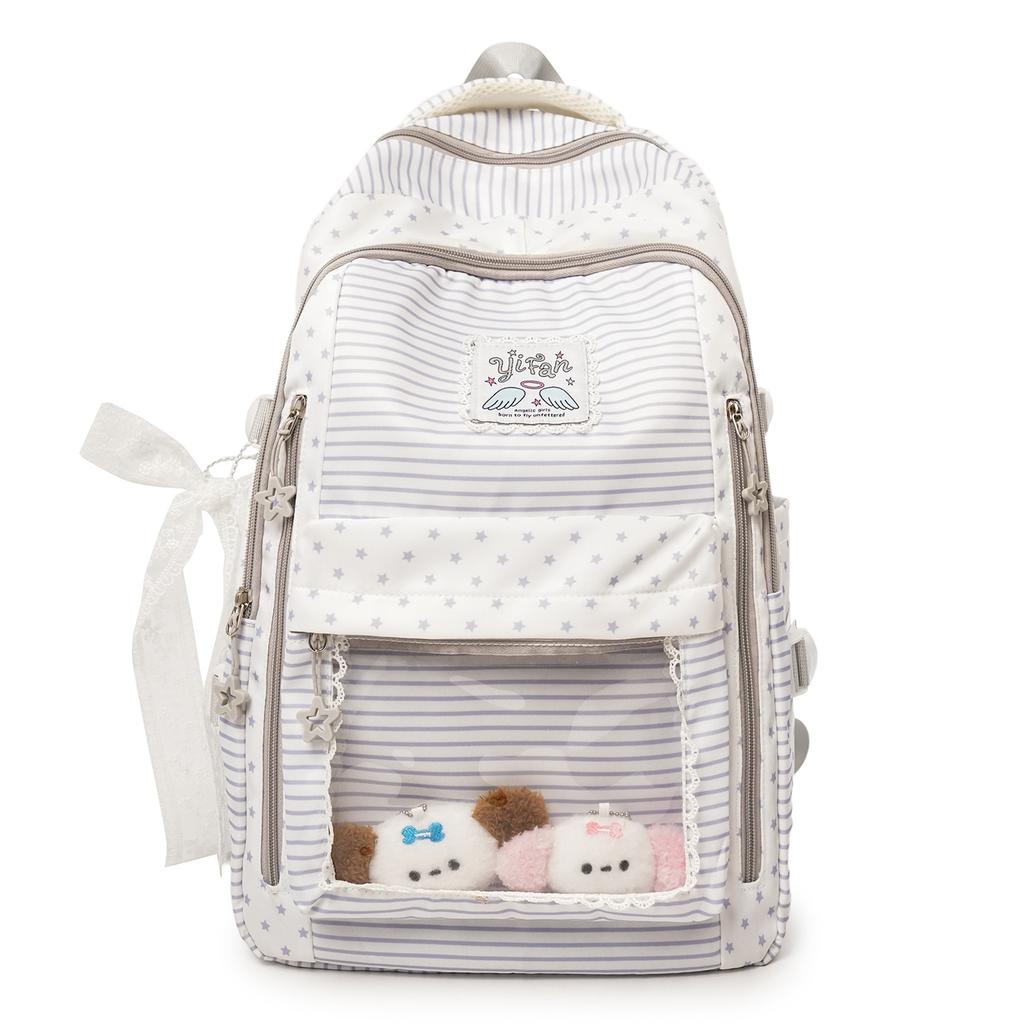 Schoolbag new sweet striped backpack schoolgirl class polka dot schoolbag leisure travel lace bow backpack