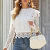 Solid Color Bottoming Sexy Hollow Lace Long-sleeved Women's Lace Shirt Jacket Top