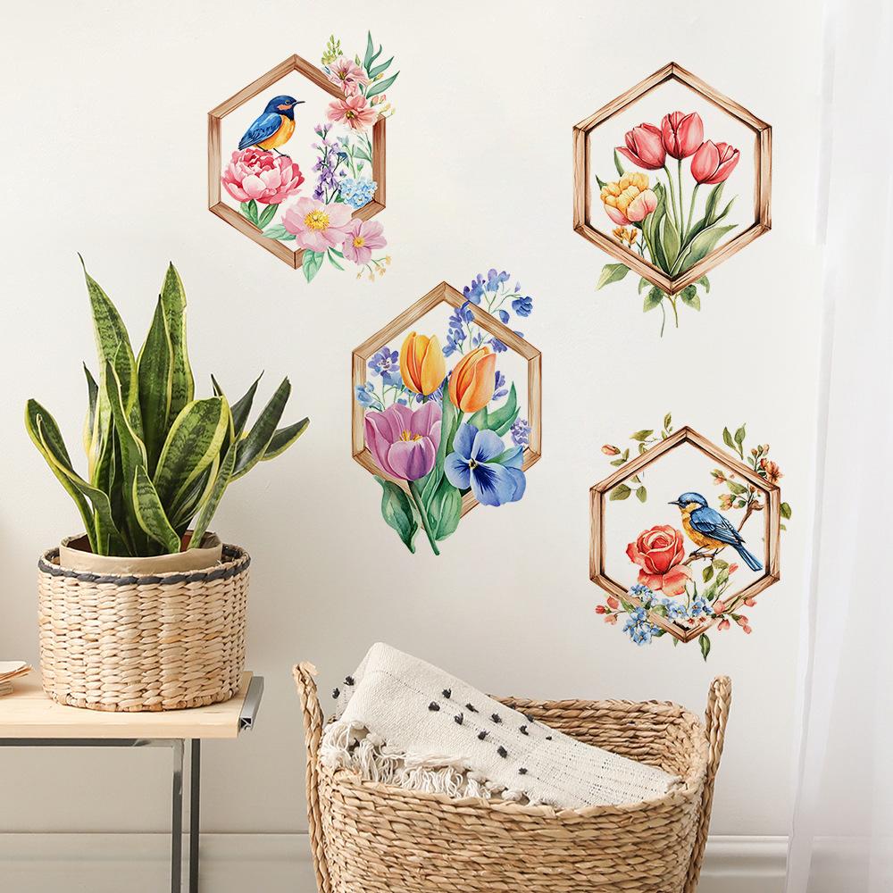 Beautiful Painted Flower House Wall Stickers Self-Adhesive for Bedroom Living Room Hallway Home Decor