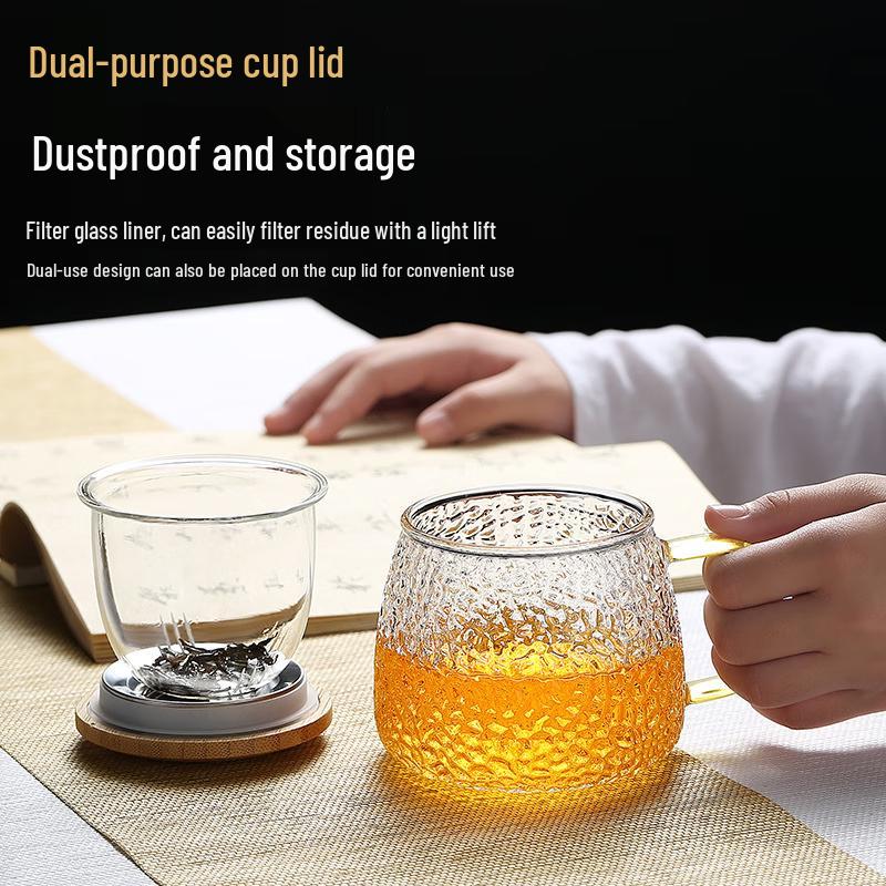 Shangqi Hammered Glass Tea Infuser Cup with Bamboo Lid