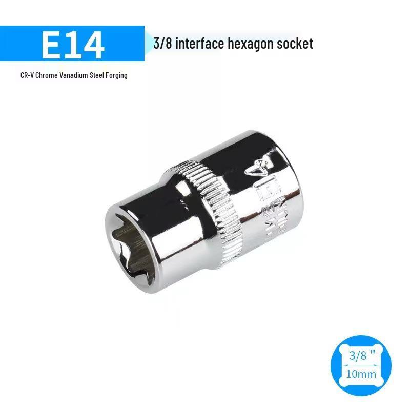 Metric 6-Point Flower-Shaped E-Type Socket Set: 1/2 Large, 3/8 Medium, 1/4 Small, Star Type.