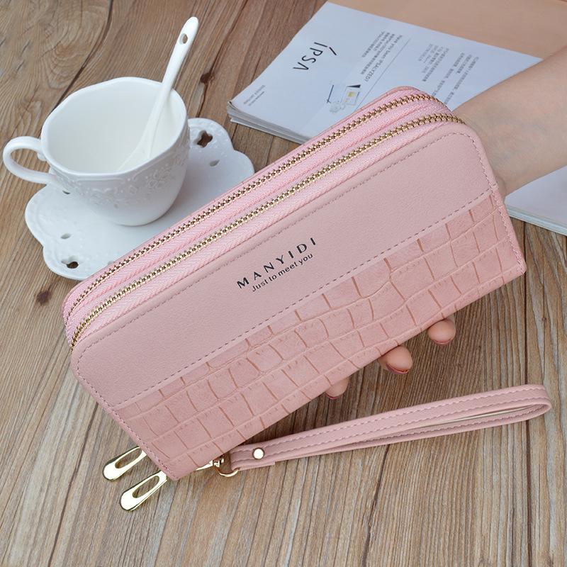 Damen Krokodilmuster Lang Doppelreißverschluss Geldbörse Clutch mit Großer Kapazität