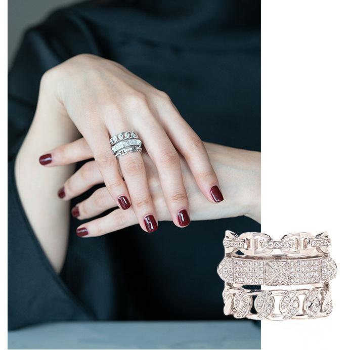 

BELLA BOX Легкое роскошное белое циркониевое инкрустированное трехслойное кольцо, подходящее для женской повседневной вечеринки, модные украшения 8-no.