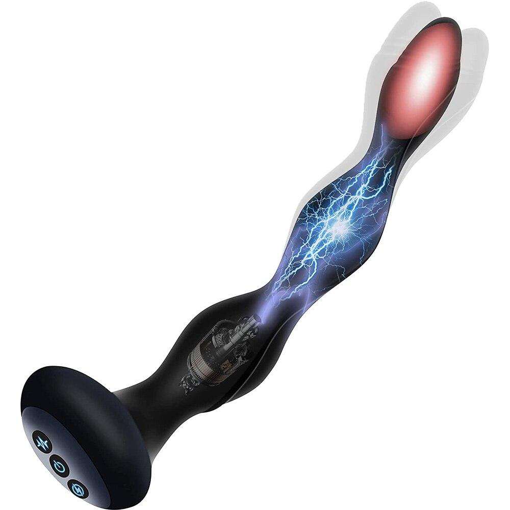 Bendable Electric Pulse Heating Prostate Massager Sex Toys 3-in-1 Anal Beads Butt Plug for Men Women Couple Adult