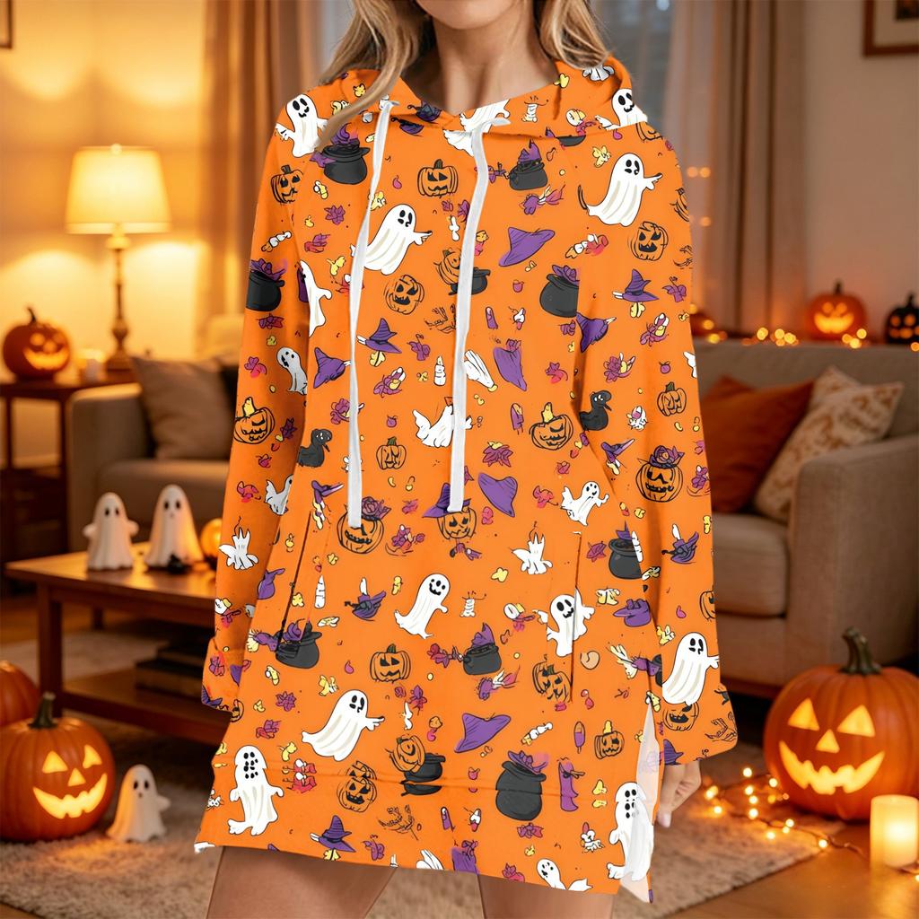 Women's Casual Long Sleeve Halloween Print Hoodie Pullover for Holiday Party