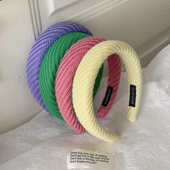 Women Headband Wide Brim Anti-Slip Waffle Sponge Filling Handmade Knitting Hair Hoop Autumn Winter Hair Accessory