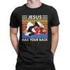 Men Jiu Jitsu Jesus Has Your Back M.M.A Brazilian T Shirts 100% Cotton Tops Vintage Short Sleeve Crew Neck Tees Party T-Shirt