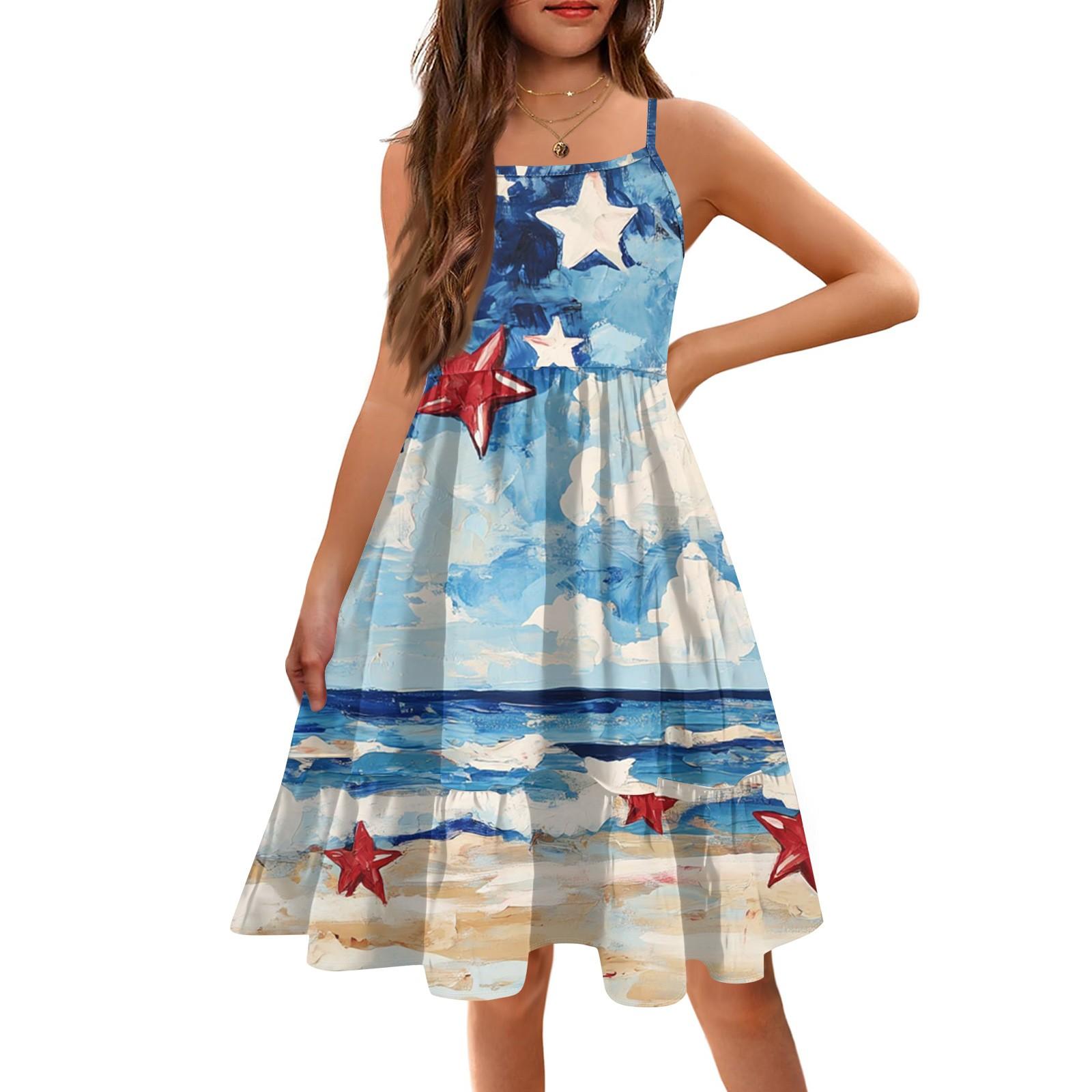 

Летнее детское платье без рукавов для девочек, милое повседневное платье принцессы на День независимости 130