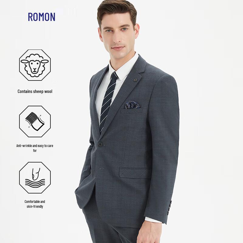 Romon Men's Wool Blend Business Suit Set