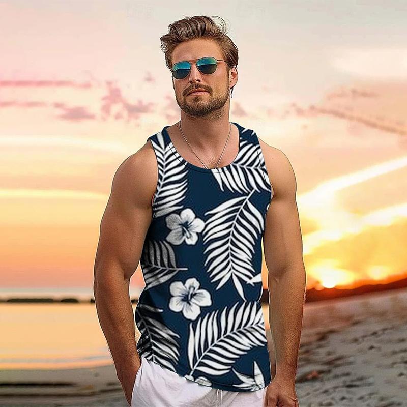 Vintage Letní 3D Potisk Listy Kokosové Stromy Grafika Pánská Móda Cool Streetwear Vesta Pohodlná Měkká Prodyšná Velká Velikost Vesta