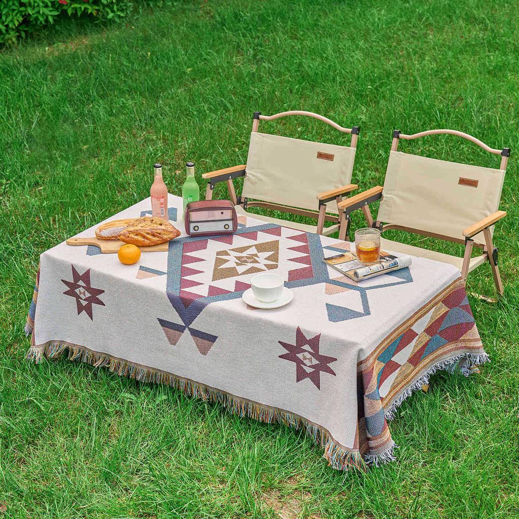 Thickened Cotton Linen Picnic Mat Multifunctional Sofa Cover Cartoon Tablecloth Non Slip Pad