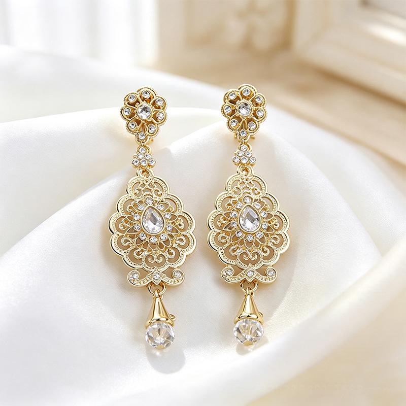 1Pair Arab Earrings Elegant Moroccan Style For Women Gold Plated Multicolor Rhinestones Drop Wedding Jewelry Valentines Gift