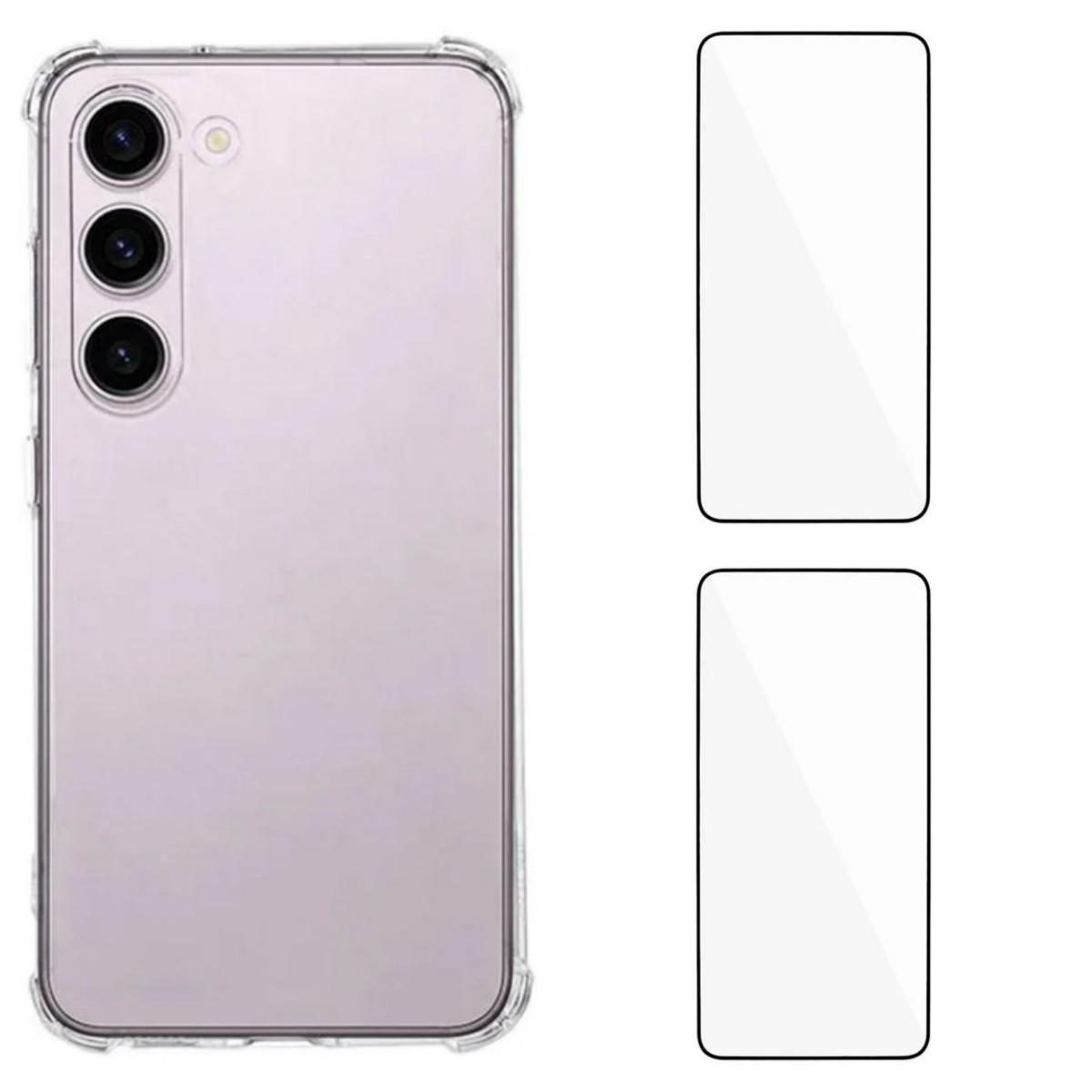 

For Samsung Galaxy S23+ TPU Case WANLONFENG WL3 Series 1.5mm Phone Cover with 2Pcs Tempered Glass Films Transparent