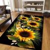 Large Vibrant Sunflower Area Rug – Non-Slip Polyester Floor Mat with Wheat & Butterfly Accents, Perfect for Bedroom, Living Room