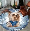 Cute Dog Circular Rug Animal Portrait Winter Snow Scene Pattern Home Decor Carpet Soft Non-Slip Round Floor Mat for Living Room