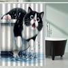 Jit1pc Bathtub Cat Pattern Print Shower Curtain, High-End Elegant And Convenient Installation Bathroom Curtain, Suitable for H