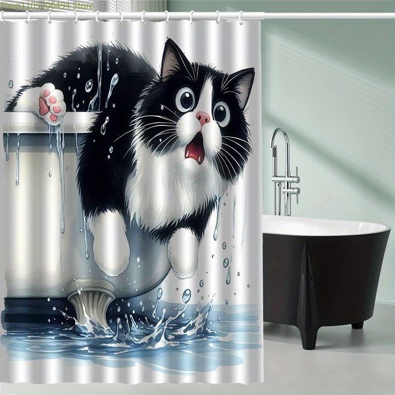 Jit1pc Bathtub Cat Pattern Print Shower Curtain, High-End Elegant And Convenient Installation Bathroom Curtain, Suitable for H