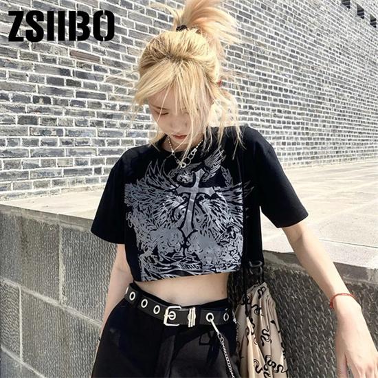 

Футболка с графическим рисунком Voor Vrouwen UlzzaGothic Stijl, укороченный топ, футболка в стиле Харадзюкунг, футболка Zomer, короткая футболка в готическом стиле, Kleding Korte Mouw Album