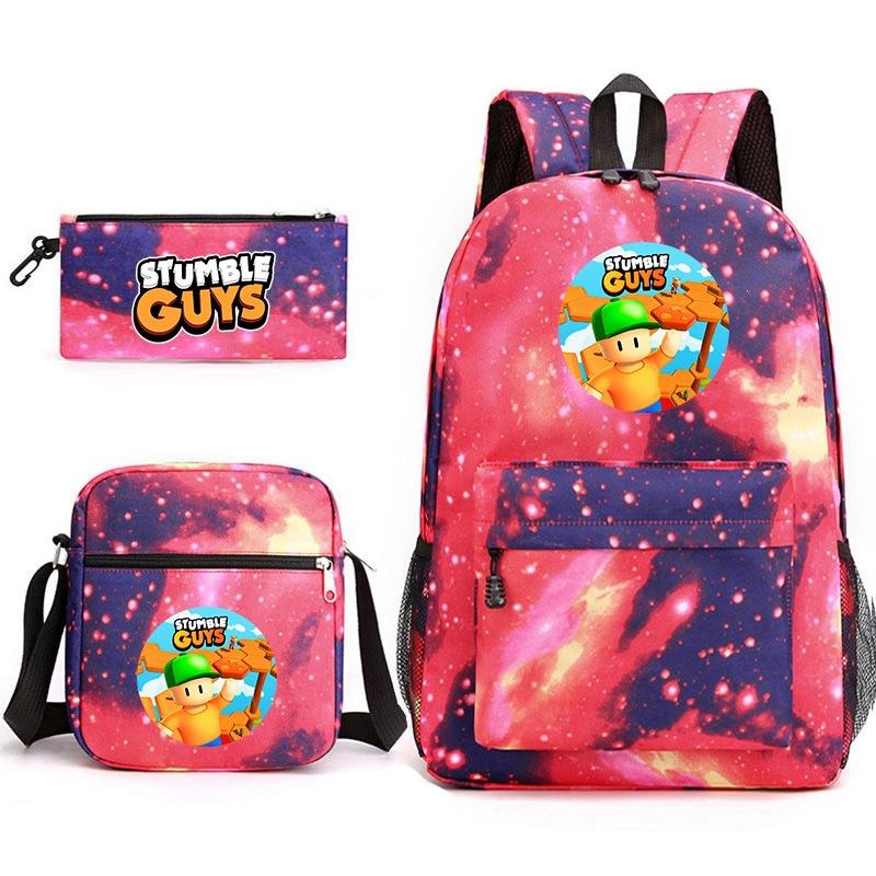 Large Capacity Schoolbag with Shoulder Strap; Student Three-piece Pencil Case Set