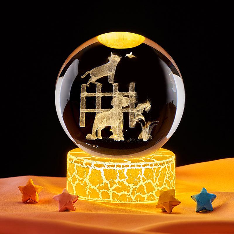 Engraved 3D Crystal Ball Night Light - Luminous Decorative Ornament for Valentine s and Birthdays 6CM Ball (No Base)