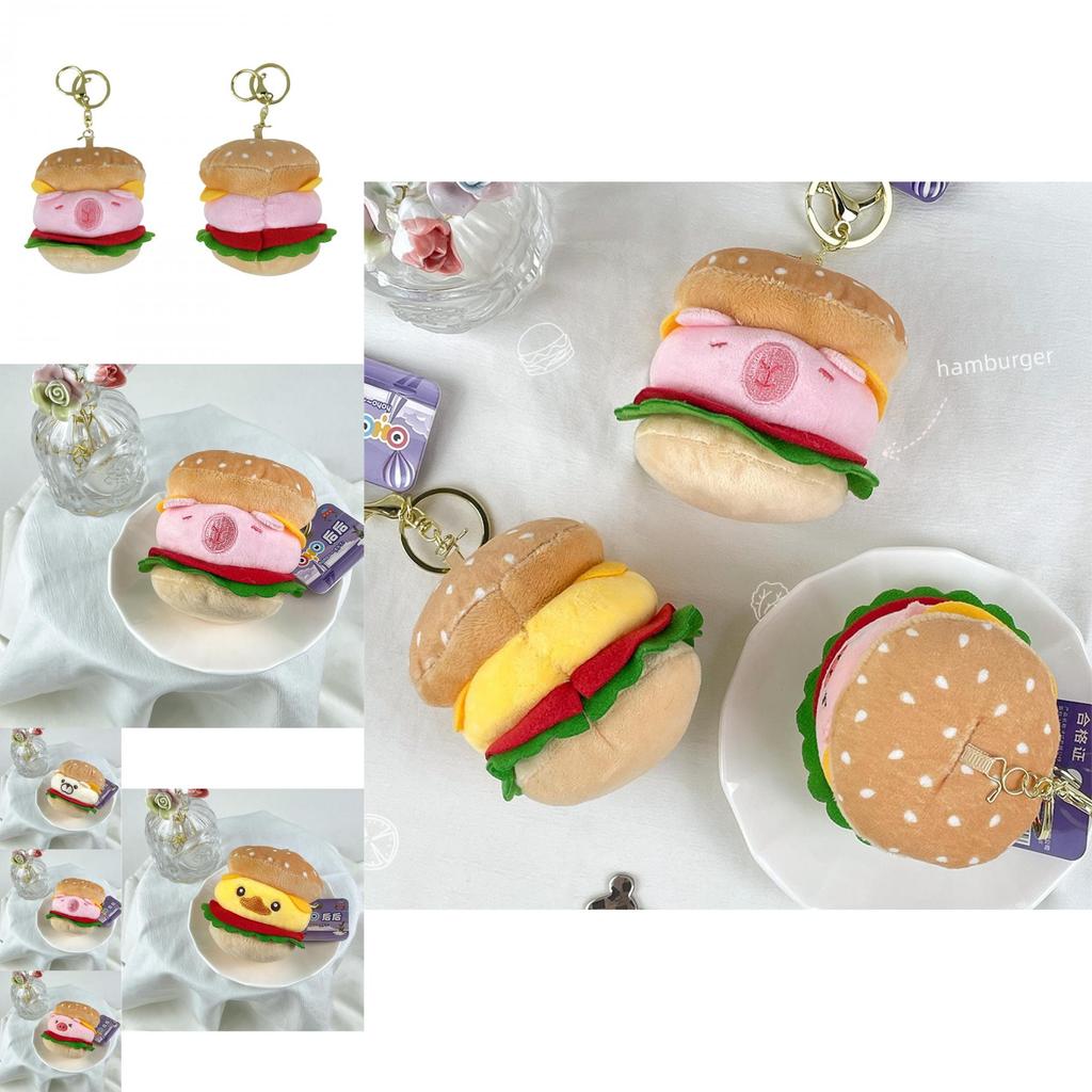 Adorable Hamburger Pig Plush Keychain Soft Stuffed Animal Doll For Cute Gifts