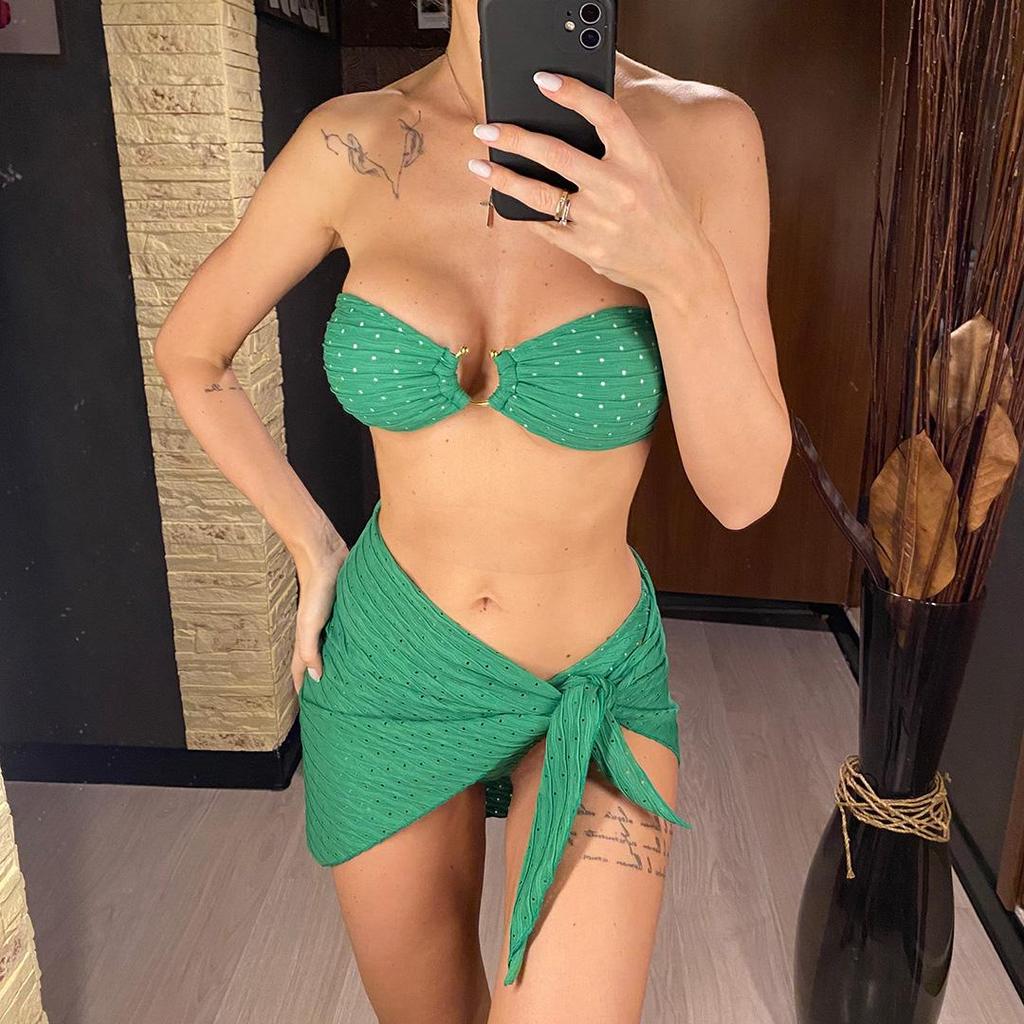 Sexy With  Mid Waist Bikini Female Swimsuit Women Swimwear Three-pieces Bikini Set Bather Bathing Suit Swim