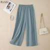 Women Casual Elastic Waist Solid Color Loose Pants