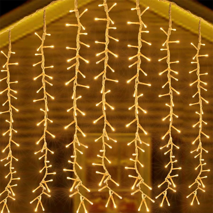 

3X1M Рождественская сосулька Светильник Уличный занавес Сосулька Светильник 600 светодиодных кластерных фейерверков Гирлянда для украшения дерева 220V EU UK AU Plug теплый белый