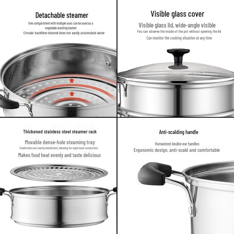 ASD 28cm 3-Layer 304 Stainless Steel Steamer Pot