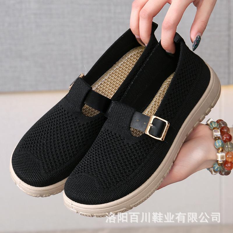 

Mom shoes new cloth shoes women s summer new flying woven breathable mother shoes soft sole one pedal flat shoes casual shoes 41 чорний