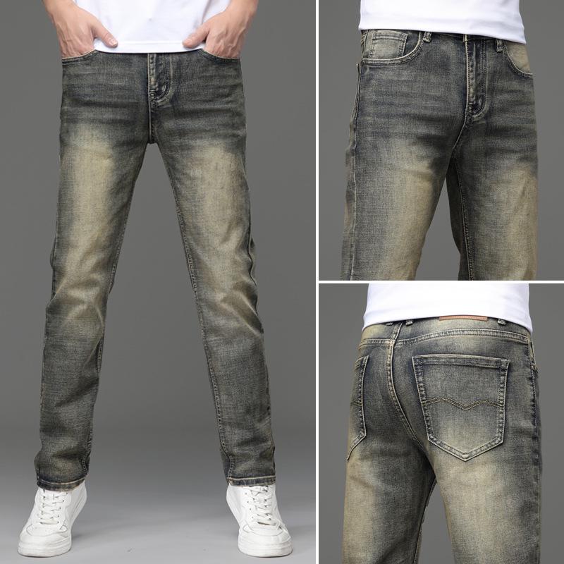 Men's Slim Fit Stretch Jeans - Trendy Mid-High Waist Straight Trousers for Spring & Autumn