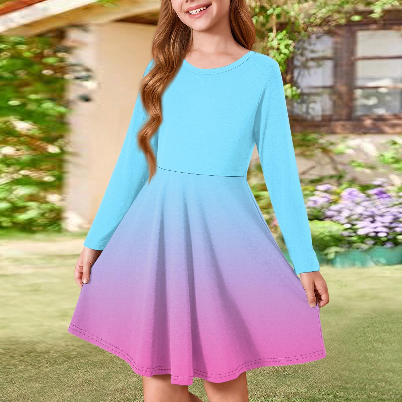 

Летнее платье принцессы для девочек - платье-футболка А-силуэта с длинными рукавами 160 светло-синий