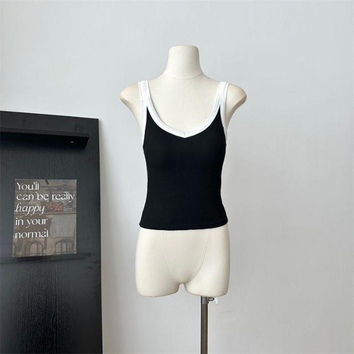 Summer Vest with Chest Pad for Women Wearing Outer and Inner Slim V-neck Beautiful Back Vest