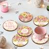 Easter Table Decor 4PCS Flower Coasters Set, Thick Cork Base Non-Slip Heat Resistant Drink Cute Animal Print Coasters, Floral Decorative for