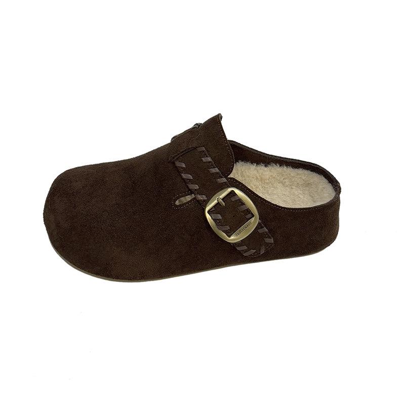 

Baotou thick-soled half-slippers women s autumn and winter outer wear feeling new one-pedal lazy shoes 35 коричневый